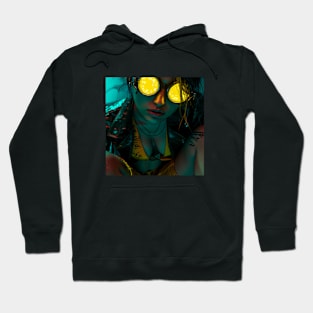 Futuristic portrait of a woman with yellow glasses Hoodie